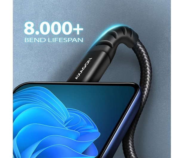 AXAGON BUCM-CM15AB Kabel USB-C - USB-C 2.0, 1.5m, PD 60W, 3A, ALU, oplot Czarny - 1353467 - zdjęcie 3